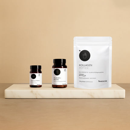 Das Beauty-Set mit Kollagen Peptide, Zink plus Vitamin C Tabletten und Silizium + Biotin Kapseln